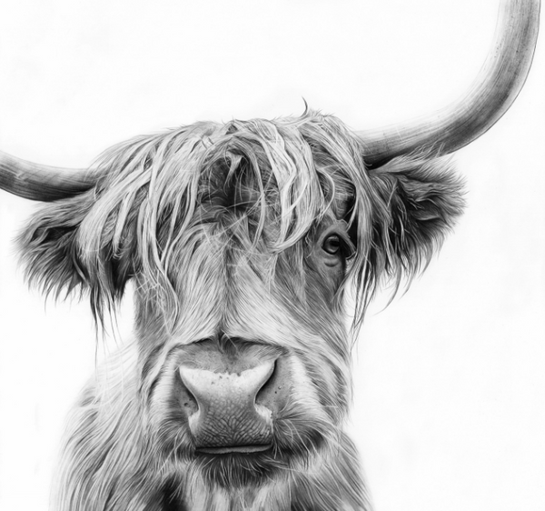 Fergus Highland Cow Charcoal Print