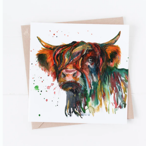 Highland Cow Watercolour Greetings Card
