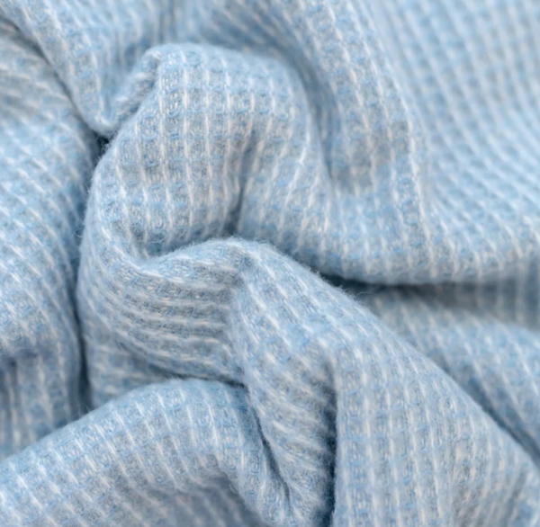 Large Recycled Wool Waffle Blanket in Azure