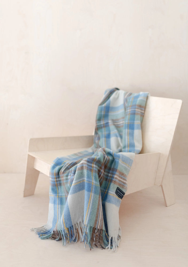 Recycled Wool Blanket in Stewart Muted Blue Tartan