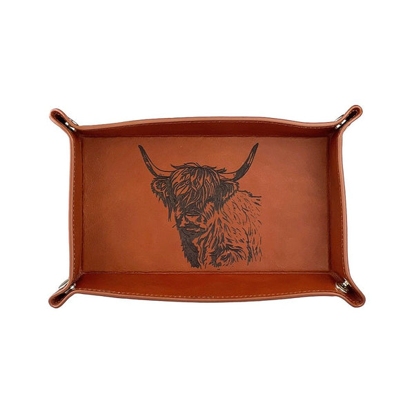 Leather Coin Tray with Highland Cow