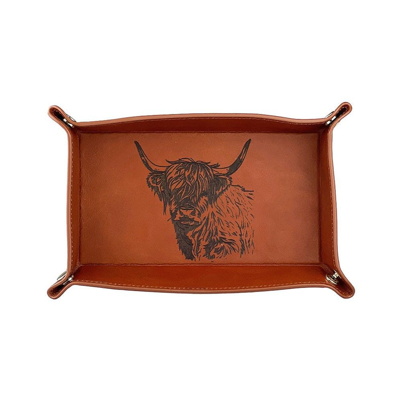 Leather Coin Tray with Highland Cow