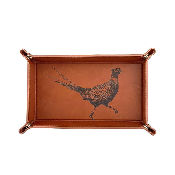 Leather Coin Tray with Pheasant
