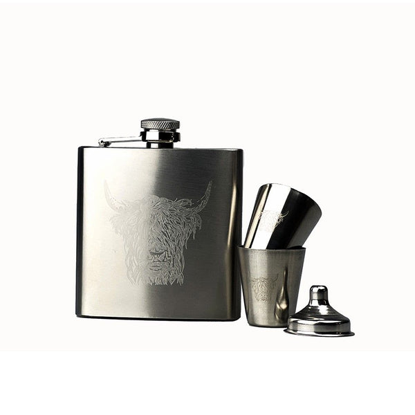Highland Cow Hip Flask and Cup Set