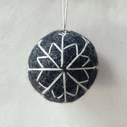 Charcoal Felt Bauble with White Thread Embroidery