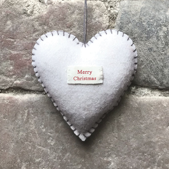 White Felt Heart Decoration with Merry Christmas  - Medium