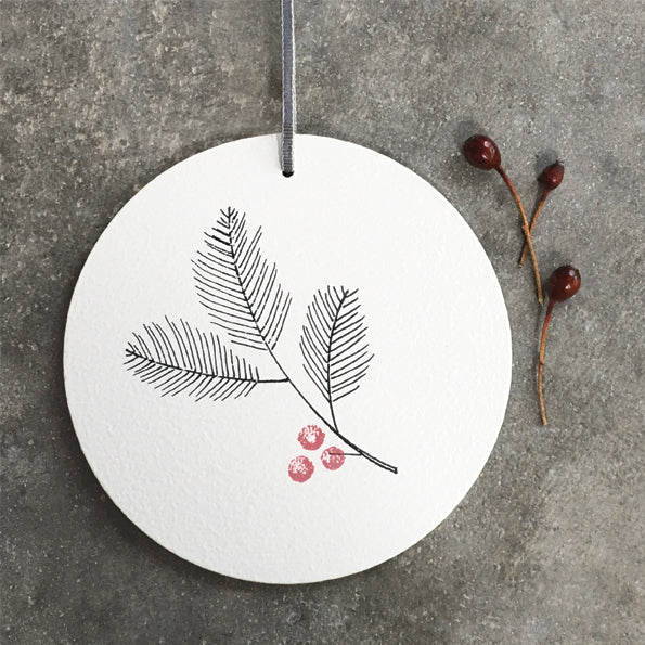 Wood Round Hanger with Berries on Branch