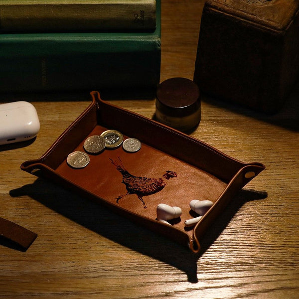 Leather Coin Tray with Pheasant