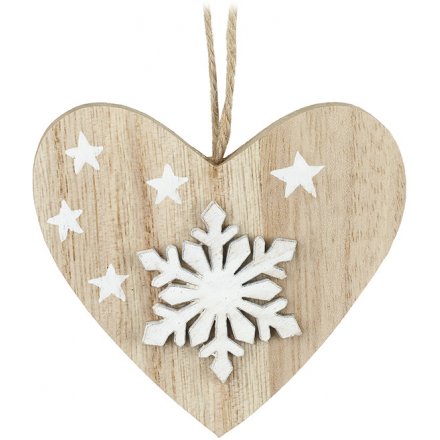 Wooden Heart with Snowflake