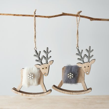Wooden and Woollen Reindeer Hangers