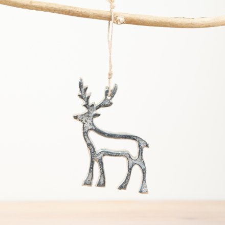Silver Reindeer Hanging Ornament
