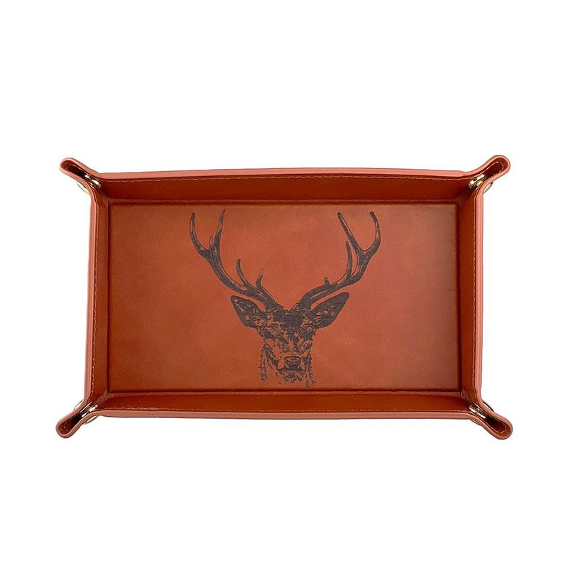 Leather Coin Tray with Stag