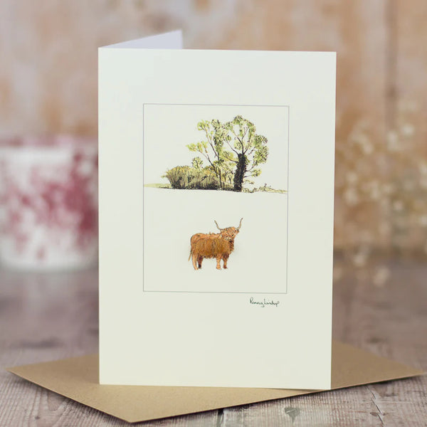 Highland Cow With Oak Tree Card
