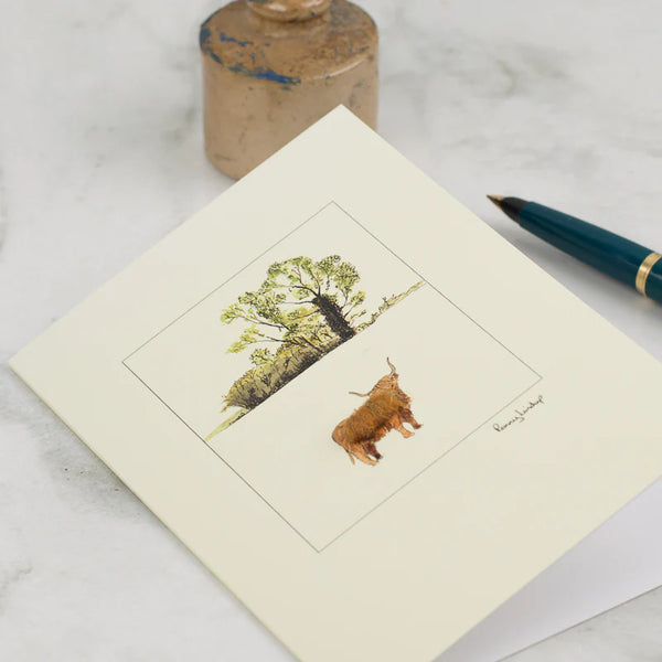 Highland Cow With Oak Tree Card