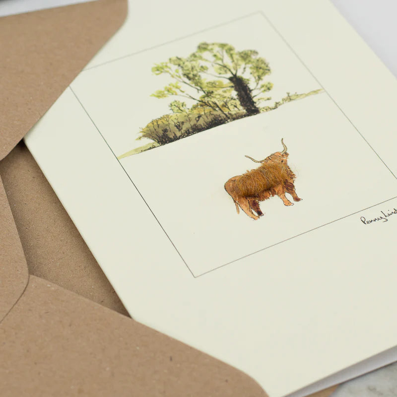 Highland Cow With Oak Tree Card