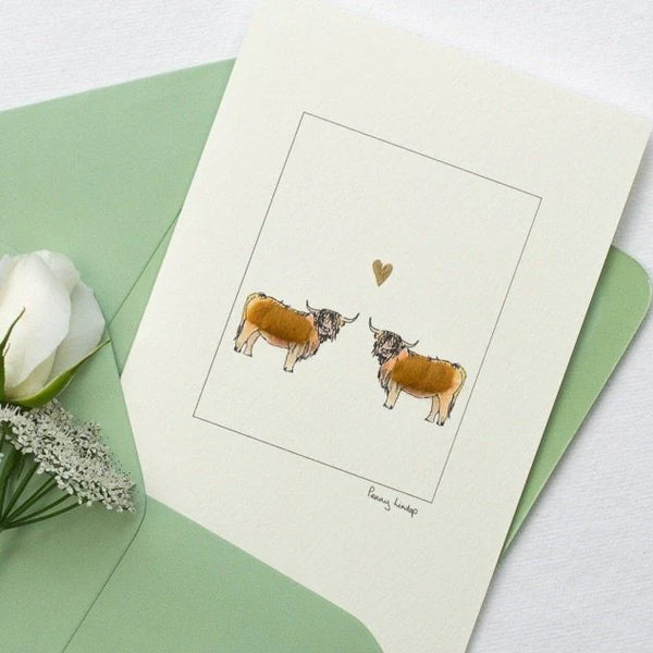 Highland Cows in Love Card