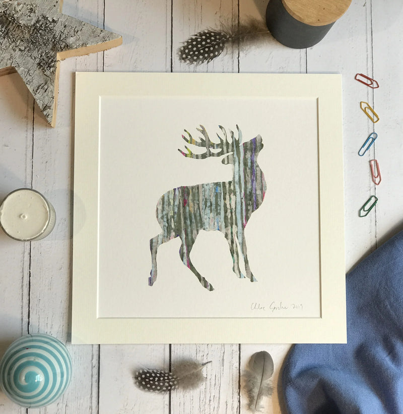 Mounted Silver Stag Print