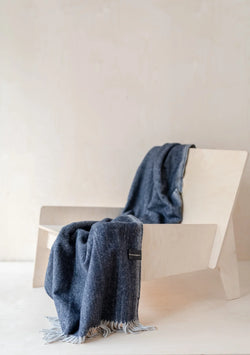 Recycled Wool Blanket In Navy Herringbone