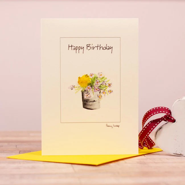 Yellow & Purple Flowers Happy Birthday Card