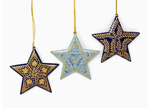 Hand Painted Wooden Christmas Star Decorations