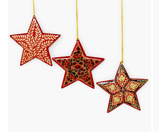 Hand Painted Wooden Christmas Star Decorations