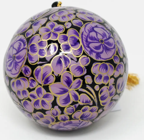 Hand Painted Papier-Mache Floral Christmas Baubles