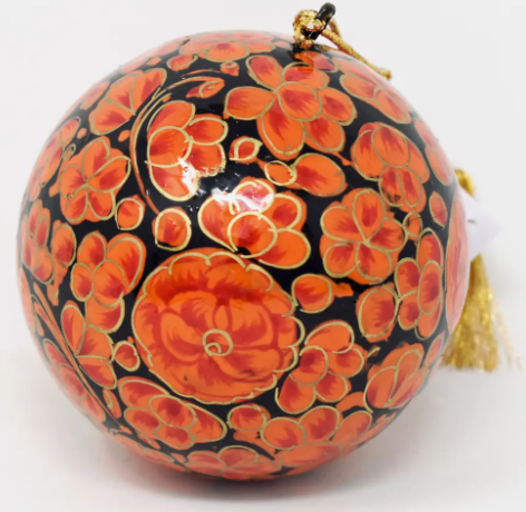 Hand Painted Papier-Mache Floral Christmas Baubles