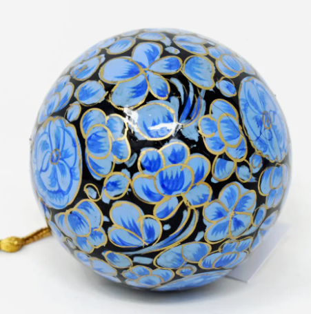 Hand Painted Papier-Mache Floral Christmas Baubles