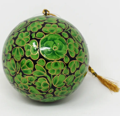 Hand Painted Papier-Mache Floral Christmas Baubles