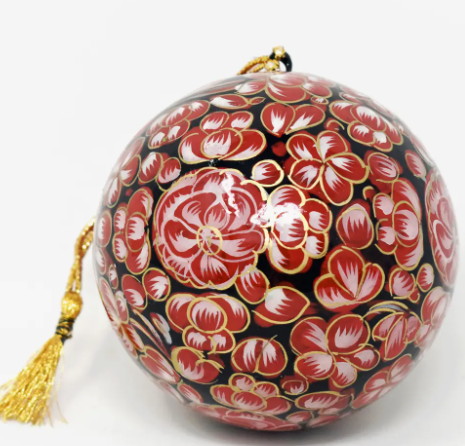 Hand Painted Papier-Mache Floral Christmas Baubles