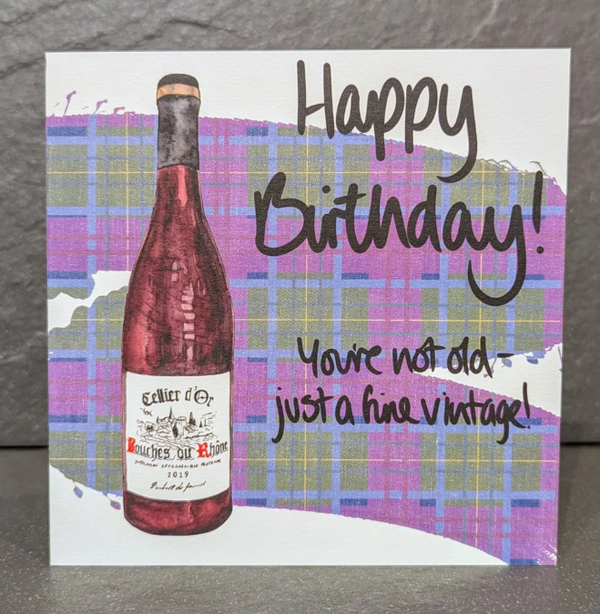 Happy Birthday - Tartan Vintage Wine Greetings Card