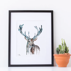 Blue Stag Print by Meg Hawkins