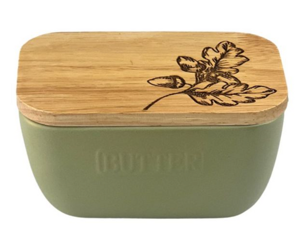 Autumn Acorns Butter Dish in Sage
