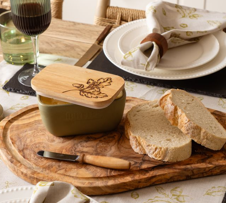 Autumn Acorns Butter Dish in Sage