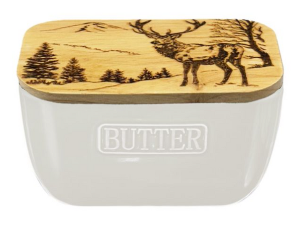 Scenic Stag Butter Dish in White