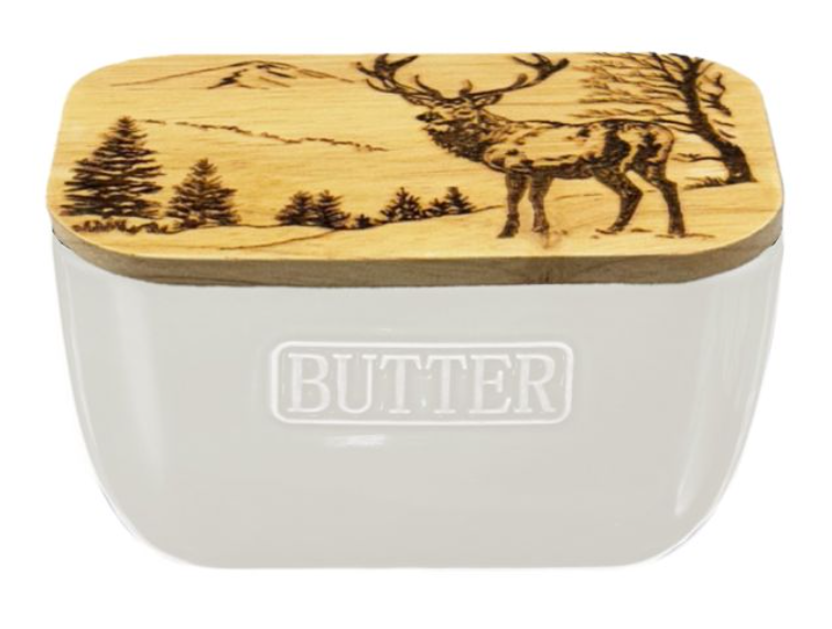 Scenic Stag Butter Dish in White
