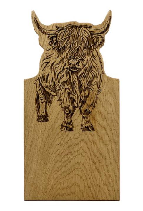 Etched Highland Cow Framed Serving Board