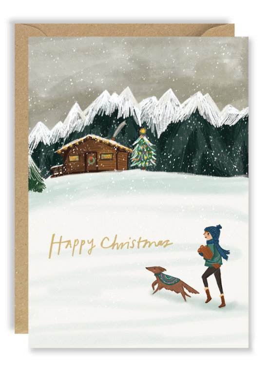 Winter Mountain Cabin - Christmas Card