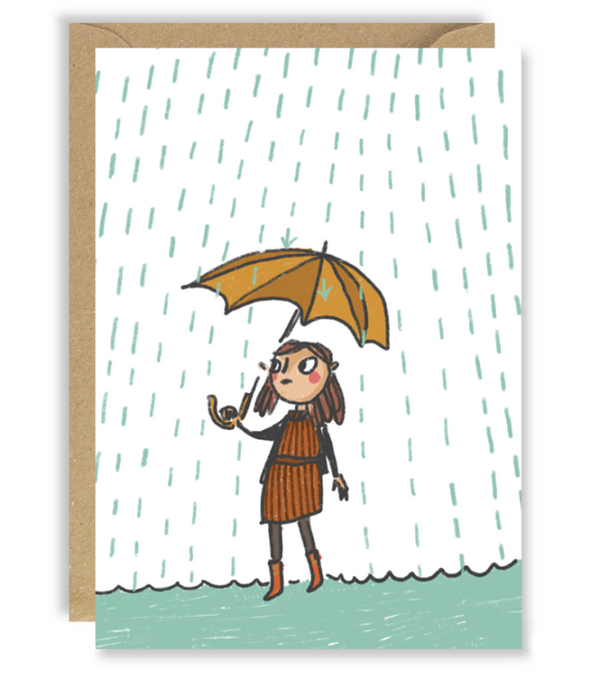 Girl in the Rain - Greetings Card