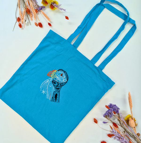 Puffin Embroidery Tote Bag Kit