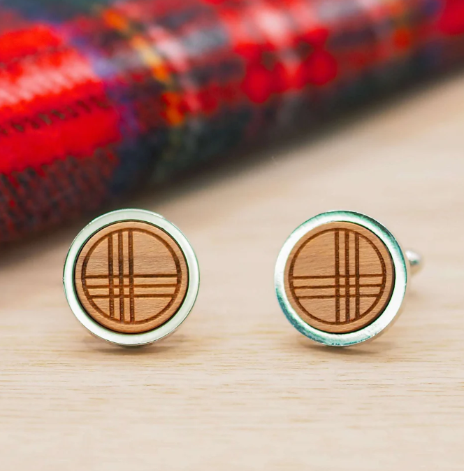 Tartan Inspired Wooden Cufflink