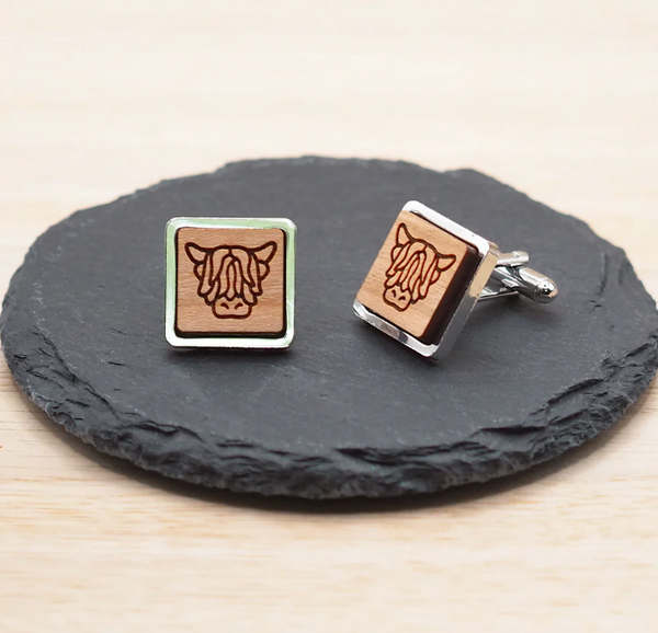 Highland Cow Wooden Cufflink