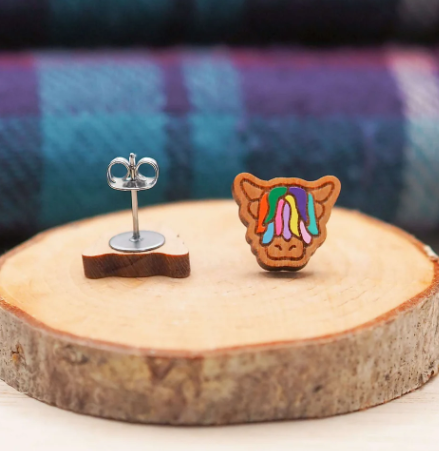 Multi Coloured Highland Cow Stud Earrings