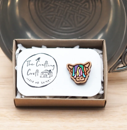 Multi Coloured Highland Cow Wooden Pin