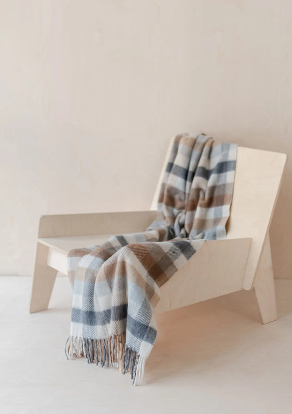 Recycled Wool Blanket in Neutral Check