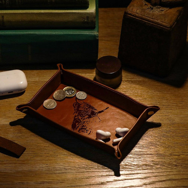 Leather Coin Tray with Highland Cow