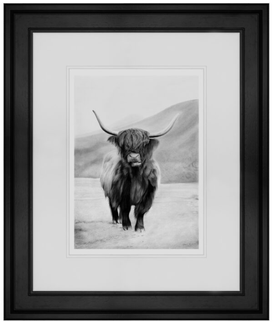 Doogal Highland Cow Charcoal Framed Print