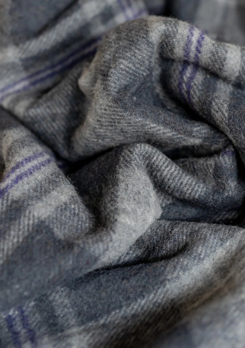 Recycled Wool Blanket in Persevere Flint Grey Tartan