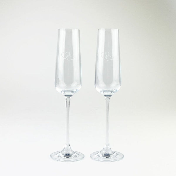 Heart Engraved Champagne Flutes - Set of 2