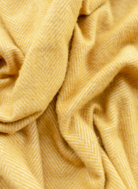 Large Recycled Wool Blanket in Mustard Herringbone